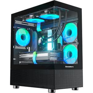 Sevenhero EMBL Micro ATX PC Case with 3 ARGB Fans, Compact Gaming Computer Case with Tempered Glass for Panoramic View, Supports 280mm AIO Cooler and 330mm GPU, Mini Tower for mATX ITX, USB 3.0, Black
