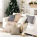 Mixweer 6 Pcs Neutral Faux Fur Plush Throw Pillow Covers 18x18 Inch Soft Fluffy Decorative Striped Pillow Covers with Velvet Back for Sofa Bed Cushion, Boho Rustic Farmhouse Modern Home Decor