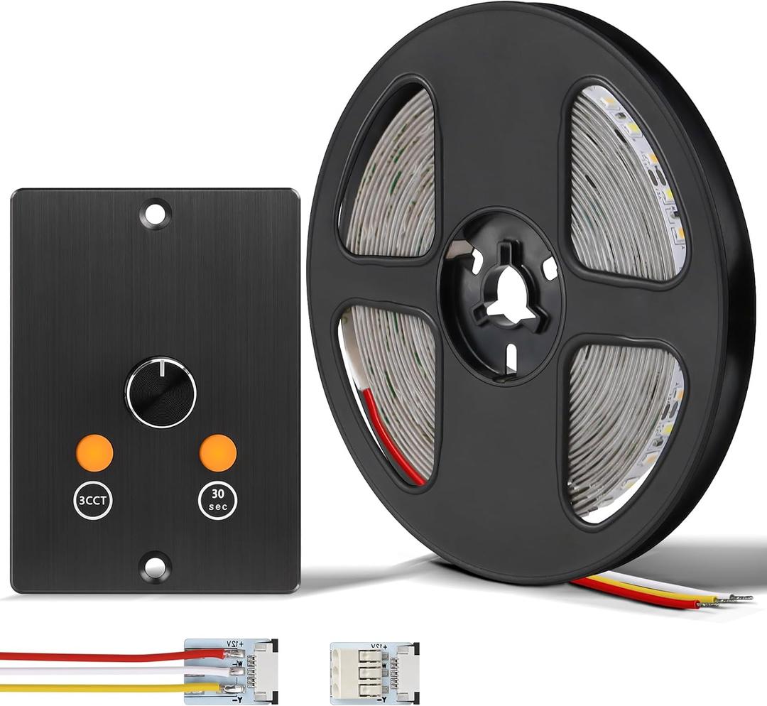 3CCT Flexible 16.4ft LED Strip Light with 12V CCT Switchable Dimmer Kit for Camper Vans, Trucks & Trailers Indoor. CCT Changeable(3000K/4500K/6000K) & Brightness Control DC12V, 10A