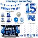 DARUNAXY 15th Birthday Party Decorations for Boys Girls, Blue Bruh Im 15 Banner, 15 Number Balloons & Cake Topper, Sweet 15 Years Old Birthday Honeycomb Hanging Swirls Party Supplies