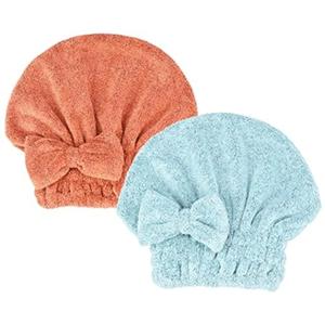 Microfiber Hair Drying Towels Head wrap with Bow-Knot Shower Cap Hair Turban hairWrap Bath Cap for Curly Long & Wet Hair Gift for Women (1salmonred+1seagreen)