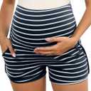 Maternity Shorts Over Belly Comfy Lounge Sleep Pajama Workout Athletic Pregnancy Shorts with Pockets (Small, Navy)