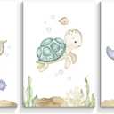 2 x Wodkwq Nursery Wall Art Sea Animal Canvas Prints Baby Girl Boy Room Decor Watercolor Paintings Pictures Cute Ocean Theme Toddler Room Decoration Set of 3 for Kids Bedroom Bathroom 12x16in Unframed