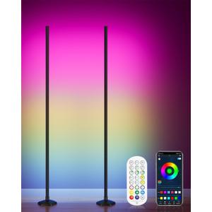 2PCS RGB Corner Floor Lamp, 65" Color Changing LED Floor Lamp Music Sync Light Bar Bluetooth APP Remote Control 16 Million DIY Colors, Light Timing, Mood Ambient Lighting