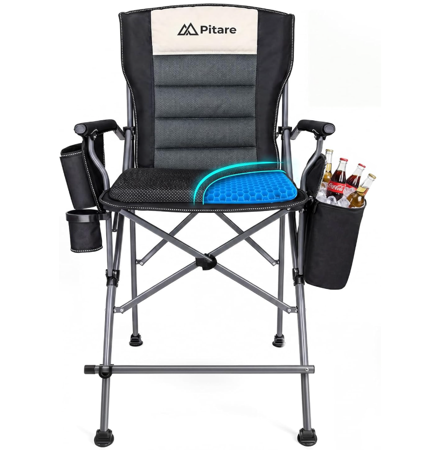 Tall Camping Chair for Adults, Tall Folding Directors Chair with Cooler Bag, Gel Cushion and Footrest, 440 lbs Heavy Duty Camping Portable High Chair for Beach, Sports, Outdoor Events
