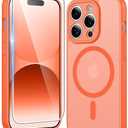 FNTCASE for iPhone 14 Pro Case: Matte Magnetic Phone Cases with Screen Protector Compatible with Magsafe Slim Anti Yellowing Rugged Shockproof Protective Translucent Cell Phone Cover (C-Orange)