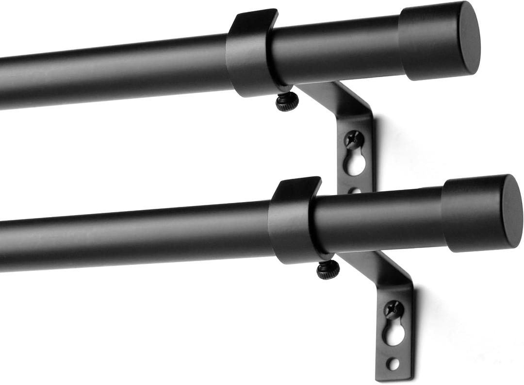 Curtain Rods Modern Minimalist Style,3/4 Inch Diameter Adjustable Curtain Rods for Windows, 16-48", Black, 2 Pack