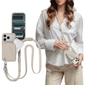 MAGEASY Compatible with iPhone 17 Pro 6.3" Wallet Case with Crossbody Strap - Coin Purse & Card Slot, with Leather Crossbody Lanyard, 16ft Ultimate Drop Protection | Pouch (Starlight)