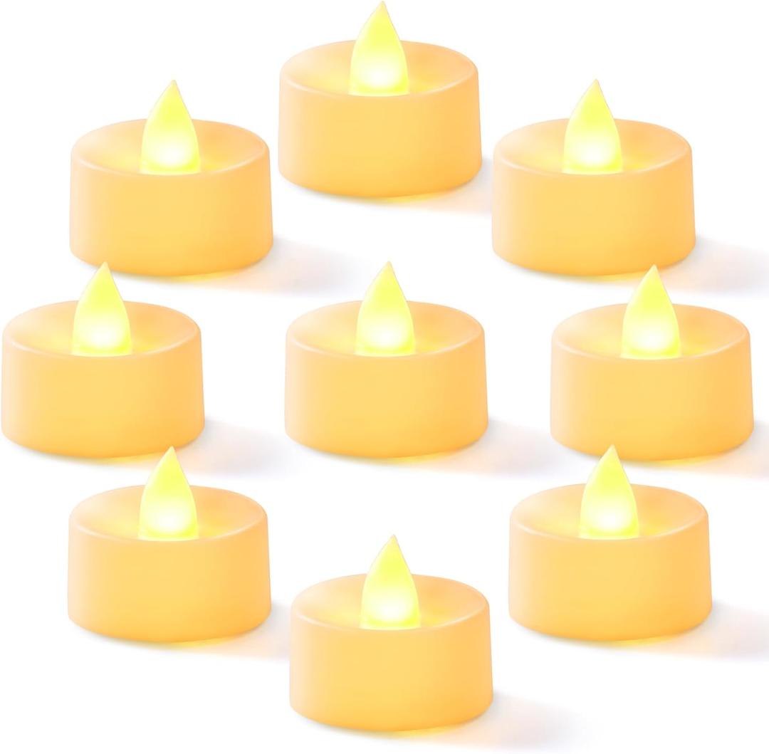 Homemory 24-Pack Flameless LED Tea Lights Candles Battery Operated, 200+Hour Fake Electric Candles TeaLights for Votive, Halloween, Ofrenda, Diya, Wedding Centerpiece Table Decor, Funeral, Christmas (Brgiht Amber Light, White Base)