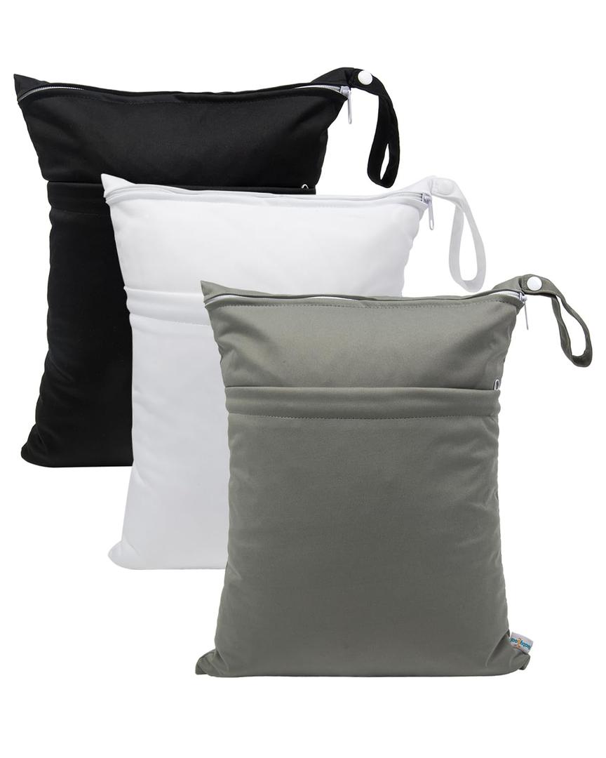 babygoal Wet Dry Bags 3 Pack, Waterproof Reusable Travel Bags for Swimsuits, Baby Cloth Diapers, Beach, Pool, Gym Bag & Wet Clothes with 2 Pockets L-BWG (01 Black&Grey&White)