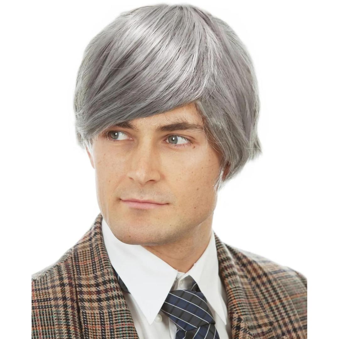 ALLAURA Old Man Grey Wig  Silver Grandpa-Style Mens Costume Hairpiece, One-Size-Fits-All Synthetic Hair Accessory for Halloween, Cosplay, Theatre Performances, and Party Costumes  Hairpiece Only