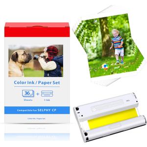 Compatible for Canon Selphy CP1500 CP1300 Ink and Paper 4x6 KP-36in Compatible with Selphy CP910 CP1000 CP1200 CP780 CP810 CP760 CP740 Printer, 36 Sheets Photo Paper + 1 Ink Cartridge KP36in Set