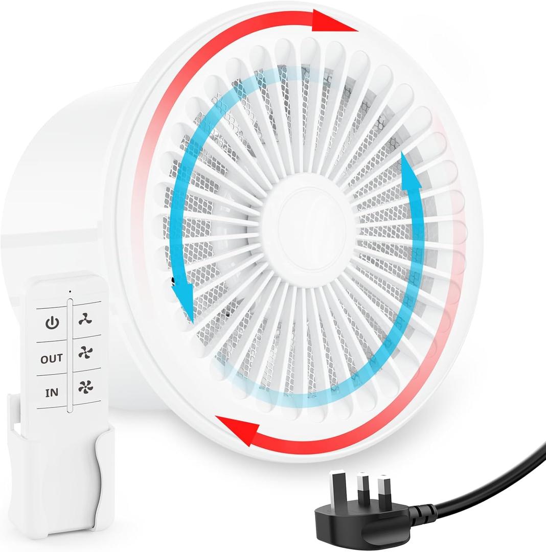 HG Power 150mm Reversible Extractor Fan with Remote Control, Two-way Exhaust Fan with Mesh Screens, Bathroom Exhaust Fan for Window Wall Ceiling Mount, Garage Basement Shed Use, White [Energy Class A]