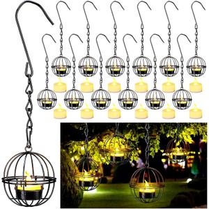 Retisee 12 Set Hanging Tealight Candle Holder Outdoor Hanging Vintage Lanterns Candle Holder with Tea Lights for Home Garden Backyard Pergola Patio Umbrella Tree Window Decor