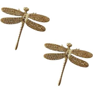 2 Pcs Solid Brass Creative Gold Animal Knob Gold Dresser Knobs Drawer Knobs Vintage Unique Cabinet Knobs for Door Cabinet Drawer Art Deco Furniture (Dragonfly)