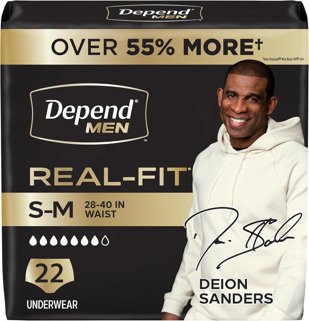 Depend Real Fit Adult Diapers, Incontinence Underwear for Men, Disposable, Maximum Absorbency, Small/Medium, Grey, 22 Count, (Gray)