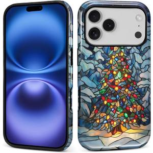 Case for iPhone 17 Pro,Hybrid Dual Protection Soft TPU Hard PC Shockproof Cover Anti Scratch Slim Protective for Men Women Case for iPhone 17 Pro Christmas Tree Stained Glass Design