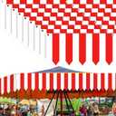 Carnival Tent Circus Theme Party Decorations White and Red Striped Circus Awning Decor 3D Awning Circus Tent Canopy for Mardi Gras Theme Party Decor, 9.84 x 78.74 Inch(9 Pcs)