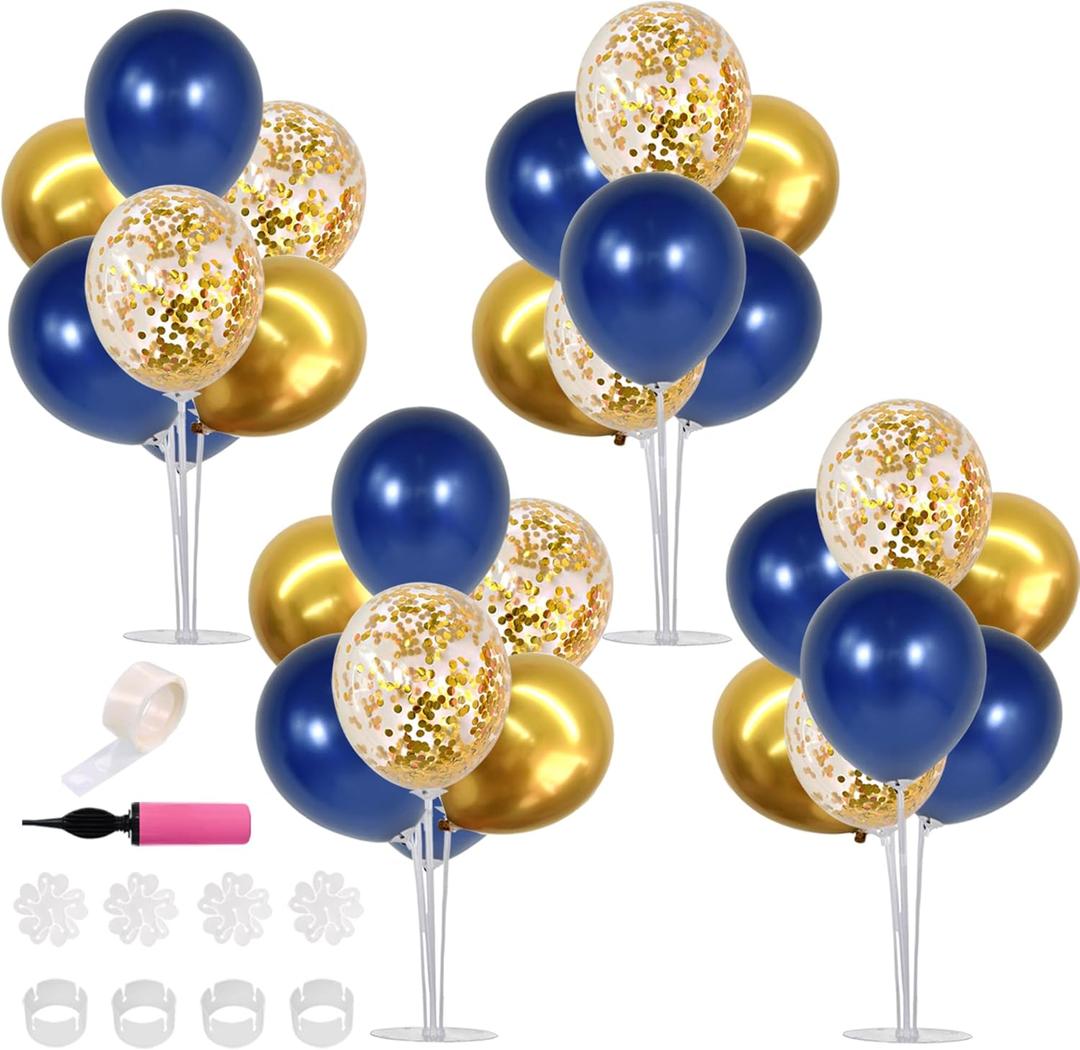 TONIFUL 4 Set Navy Blue Gold Balloon Centerpieces for Table,Balloons Stand Kit for Graduation Decorations 2025 Class of 2025 Party Decorations,New Year,Anniversary,Birthday Decoration