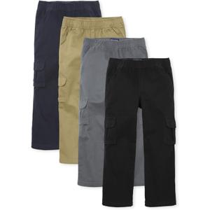 The Children's Place Pull on Cargo Pants,multipacks (8, Black/Flax/Gray/New Navy 4-pack)