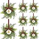 12 Sets Mini Christmas Wreath for Cabinets 7.87 Inch Artificial Cypress Cedar Wreath with Vintage Cow Bells Ribbon for Xmas DIY Craft Kitchen Chair Window Fireplace Wall Decor(Brown)