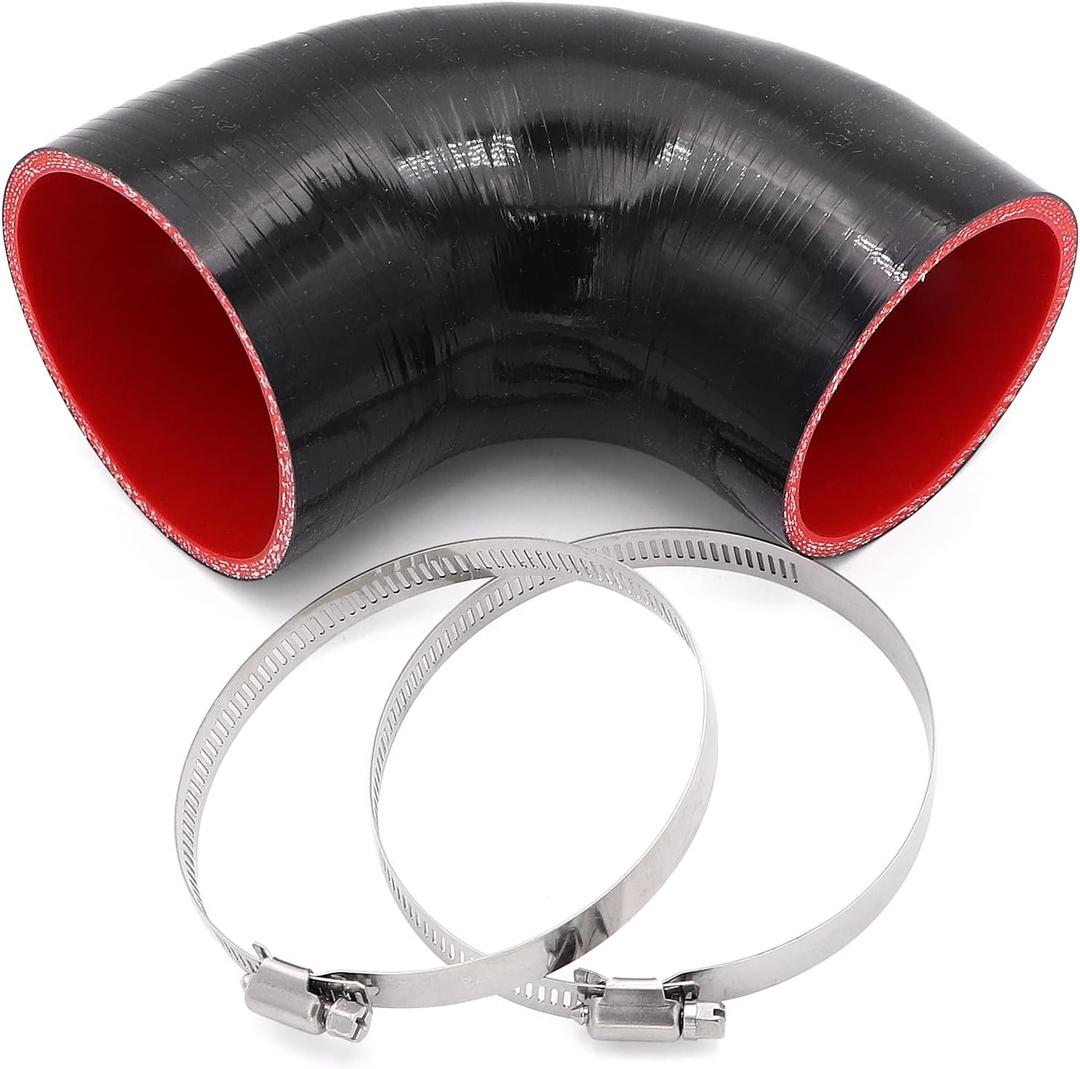 90 Degree 3 to 3-1/2 inch(76-89mm) Silicone Reducer Coupler Hose,4-Ply Reinforced,Length 4-in(102mm) with 2PCS clamps Turbo/Intercooler/Intake Piping Reducer Coupler