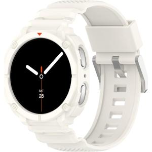 Miimall Sport Case Band for Samsung Galaxy Watch 8 40mm/44mm Case with Bands for Men, Shockproof, Scratch Resistant, Rugged Armor TPU Cover with Replacement Strap Protective Bumper for Galaxy Watch 8 (Cream White)