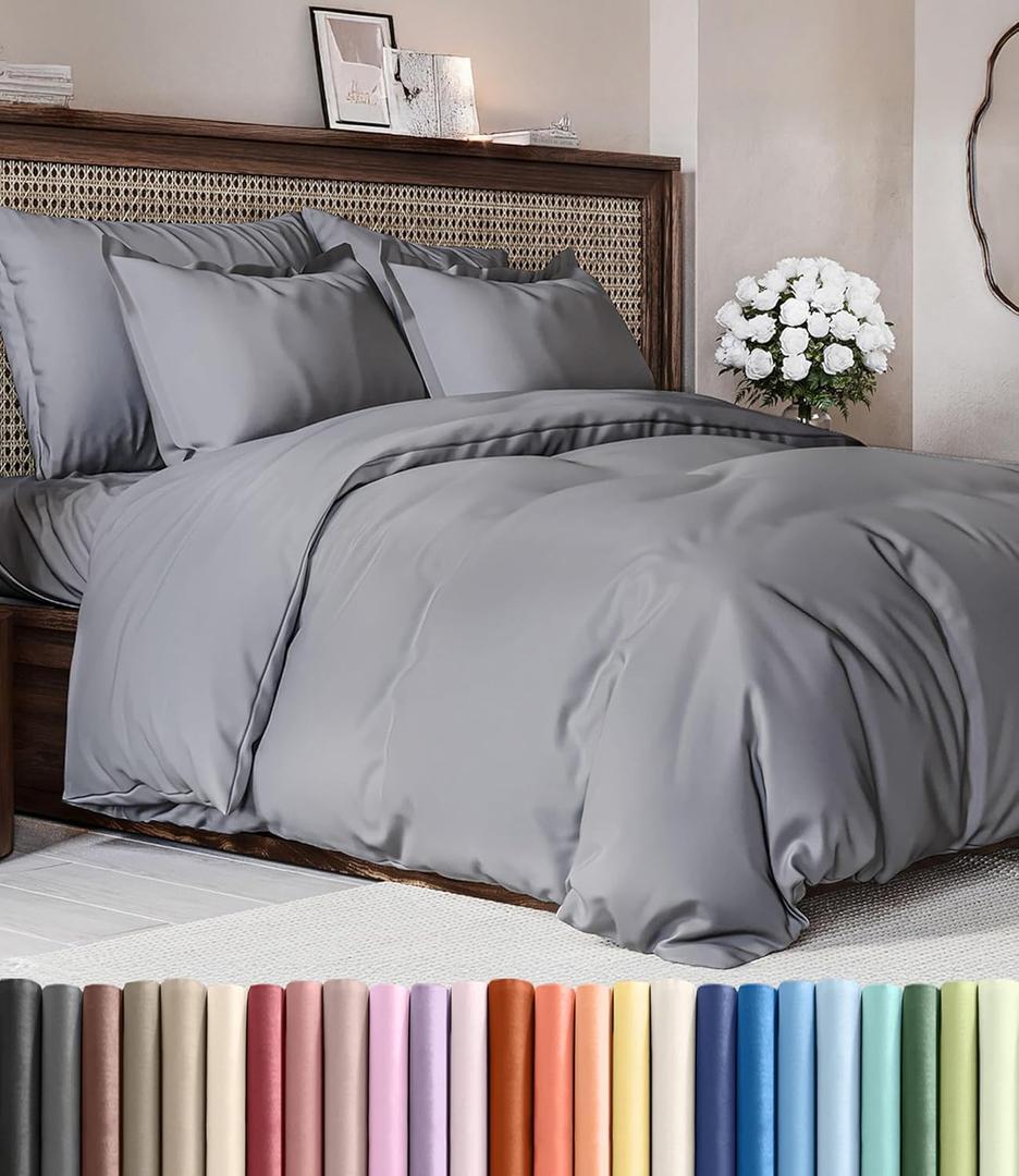 Duvet Cover King Size Set - Extra Soft King Duvet Cover 104" x 90" with 2 Pillow Shams - Hotel Luxury, Easy Care & Fade Free w/ Zipper Closures & Ties - All Season, Comfy and Breathable (Steel Blue) (06 - Steel Blue (No Comforter))