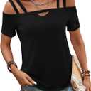 Bliwov Womens Cold Shoulder Tops Short Sleeve Cute Sexy Summer Spring Beach Vacation T Shirts Fashion Outfits Basic Clothes XXL