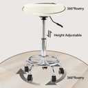 Adjustable Rolling Stool with Wheels Heavy Duty 500lb Round RollingStool with Footrest, Patent Leather Drafting Stool Chair with Wheels Work Spa Salon Seat,White, No Backrest