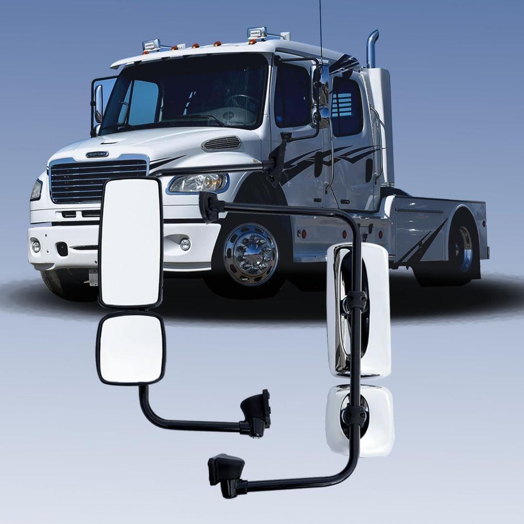 Left Chrome Door Mirror Assembly for Freightliner M2, Door Mirror with Arm Fit for Freightliner M2 2004-2016 Truck