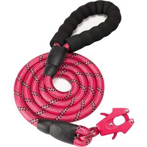 GEIT 2/4/5/6FT Dog Leash, Heavy Duty Rope Leashes, Reflective Nylon Pet Lead with Aluminum Quick Release/Locking Tactical Frog Clip for Small Medium and Large Dogs, Red, 1/2 inch
