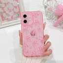 NITITOP Compatible with iPhone 16 Plus Case Cute Clear Pink Glitter Bow Knot Design Shiny Star Sparkle Bling Diamond Girls Women Soft TPU Shockproof Protective Phone Cover - Dot Heart Bow