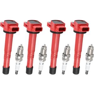 Pindex 4 Pack Ignition Coils and Iridium Spark Plugs,UF311 92213 Coil Pack Kits Compatible with 2002-2011 Acura Honda RSX Civic CRV Element 2.0L 2.4L Replacement UF311 UF583 C1382 30520-RRA-007