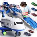 Airplane Toy Race Track Kids Toys, Foldable 4 Layer Toddler Car Track Playset, Toy Plane Transport Car Carrier & 6 Race Cars, Toddlers Toys Birthday Xmas Gifts for Age 3 4 5 6+ Years Old Boys Girls