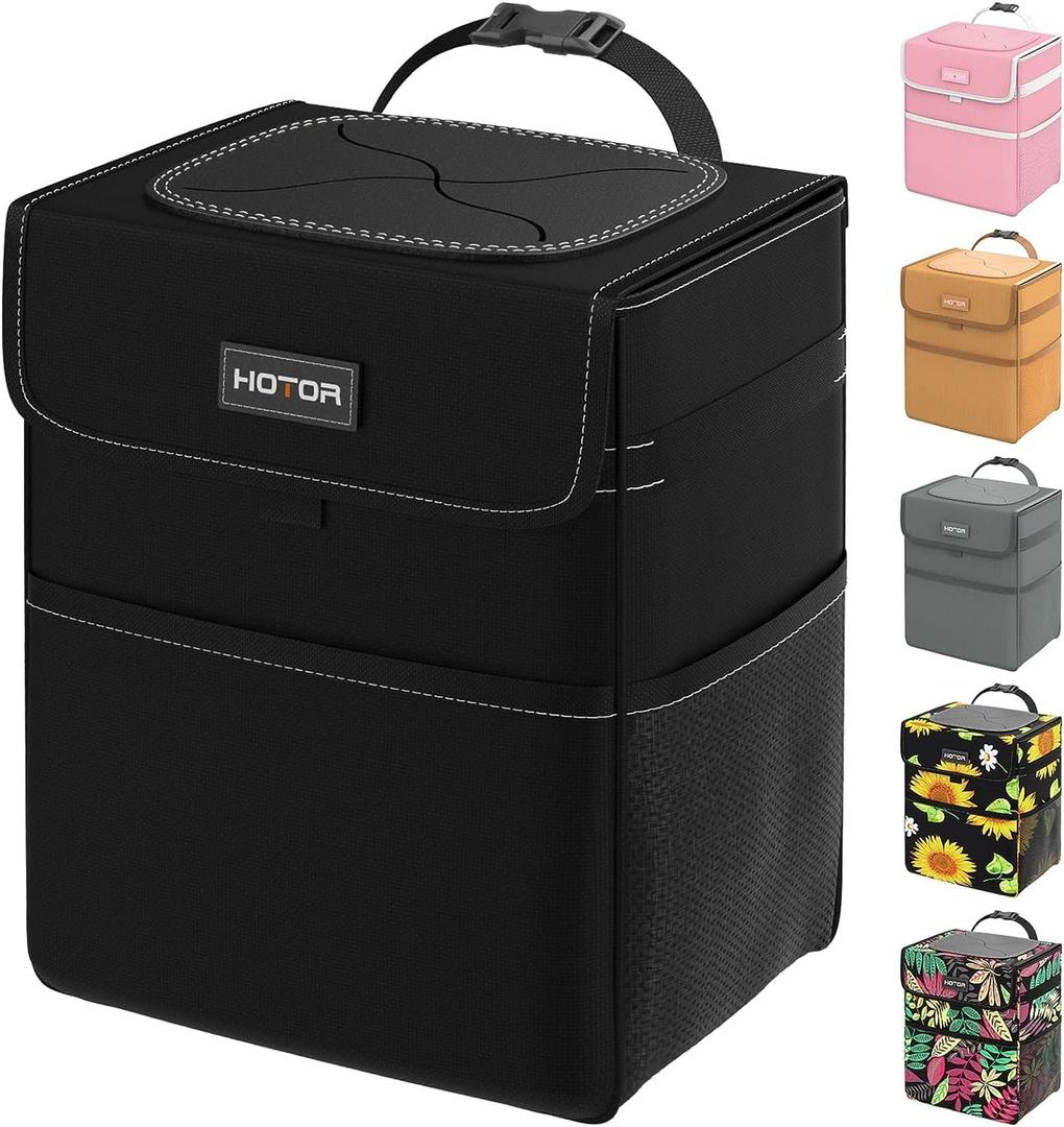 HOTOR Car Trash Can - Leak-Proof Car Organizer and Storage Bag for The Back/Front/Console of Any Cars,Sedans, SUVs & Trucks Easy-to-Install Car Accessory Interior (2 Gallons, Black)