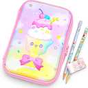 Blippo Cute Pencil Case for Girls - Pink Pencil Pouch for School - Kawaii Pencil Case for Kids - Large Pencil Case Organizer with Hard Shell