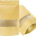 100 Pcs Kraft-Paper-Bags with Window, 5.5 x 7.9 inch Stand Up Zipper Pouches Bags, Zip Lock Food Storage Bag for Packaging Products, Reusable, Sealable