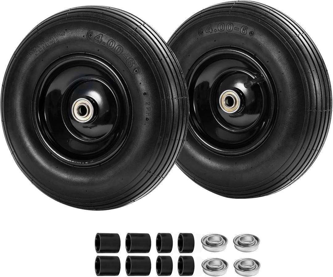 Parts Camp 4.00-6 Tire and Wheel 13" Wheelbarrow Tire 4.00-6 Pneumatic Tires and Wheel For Wheelbarrows Trolley Dolly Garden Wagon tire With 5/8"&3/4" Bore Hole, 3.74" Centered Hub 2 Pack
