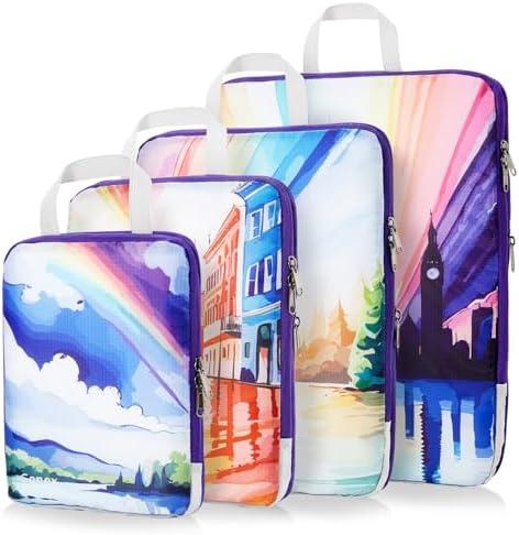 Gonex Compression Packing Cubes, 4pcs Expandable Storage Travel Luggage Bags Organizers, Travel Cubes for Suitcase Carry On (Rainbow)