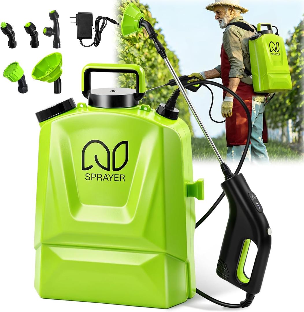 Battery Powered Backpack Sprayer 4 Gallon, Adjustable Pressure Garden Sprayer with Digital Display & Padded Straps, Electric Pump Sprayer in Lawn with 2.2Ah Battery, 5 Nozzles, Telescopic Wand