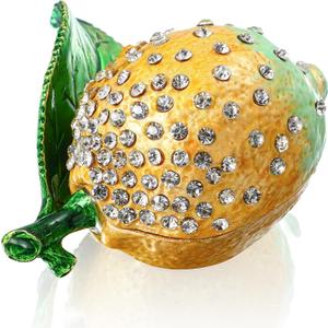 YU FENG Lemon Trinket Boxes Hinged Lemon Figurines Collectibles Hinged Jewelry Box Necklace, Earrings,Ring Holder for Women Girls