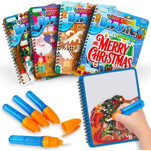 Stocking Stuffers for Toddlers, 4 Pack Christmas Water Coloring Books for Kids, Christmas Activities for Kids, Christmas Crafts for Toddlers, Toddler Travel Essentials, Toddler Gift Toys