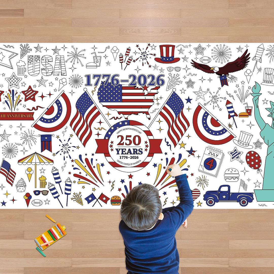 3 x OHOME 4th of July Giant Coloring Poster/Tablecloth - 250th Anniversary USA Decorations,Kids July 4th Crafts Games Activities Toys Decor Party Decor 250 America Merchandise