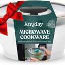 Anyday 4-Cup Microwave Cookware & Glass Container with Glass Lid, Plastic-Free Deep Food Storage | Stackable Airtight Steamer with Vented Lid for Microwave-Safe Reheating, Steaming Vegetables & Rice (Frosted - Black Sesame)