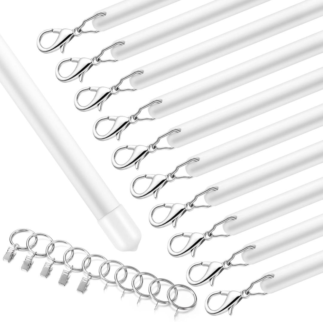 Shimeyao 10 Pack 36 Inch Acrylic Curtain Pull Wands Drapery Pull Rod White Versatile Fiberglass Blinds Wand Kits with Rings and Hooks for Opening Closing Curtains Homes Offices Window Opener