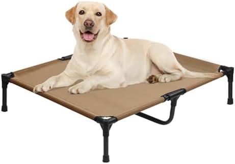 Dokdogs Elevated Dog Bed 42 Inch - Breathable Raised Pet Bed for Large Dogs, Waterproof Dog Cot Bed Easy to Assemble, Durable Portable Pet Cot with Non-Slip Feet, Brown