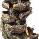 Alpine Corporation WIN1180 11" Indoor Tabletop Waterfall Fountain with LED Lights, 5 Tier Rainforest Garden Fountain, Brown