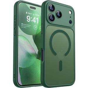 CANSHN Magnetic Compatible with iPhone 17 Pro Case, Upgraded [Full Camera Protection] [Compatible with Magsafe] [Translucent Matte] Shockproof Protective Phone Cover 6.3 Inch - Deep Green