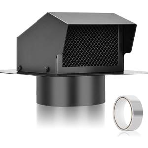 6 Inch Roof Vent Cap, Heavy Duty Galvanized Steel Removable Roof Exhaust Vents for Houses, Home Ventilation System with Damper, Black